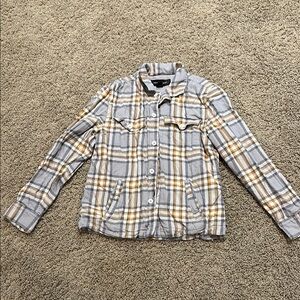 Treasure & Bond Gray/Gold Plaid Button-Up Shirt sz L (10/12)